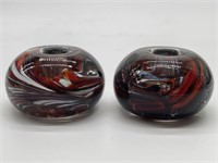 Pair art Glass Paperweights / Candle Holders