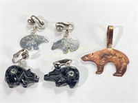 Bear Lot: Sterling Silver Earrings, Copper Pendant