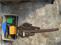 3 Pipe Wreches and box of tools