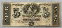 1864 Citizens' Bank Louisiana 5 dollar note