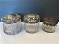 3 antique dresser jars