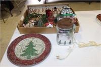 Box Lot - Santa Collector Sign, Wreath, Lamp