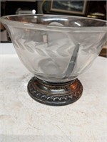 Antique Etched Glass Separated Dish with Silver