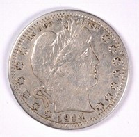 1914-S BARBER QUARTER, FINE KEY DATE