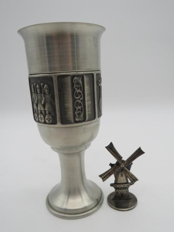 Norway Pewter Viking Cup and Plated Windmill