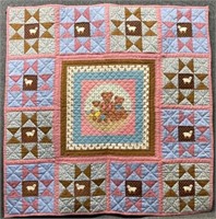 Hand quilted patchwork crib quilt or wall hanging