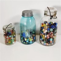 Vintage Marbles & Shooters in Canning Jars