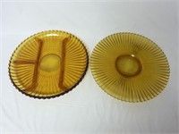 Vintage Indiana Glass Amber Ribbed Dishes