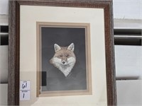 Framed red fox print by J Daham.14inches H X 11.5