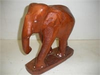 Wood Carved Elephant  12 Inches Tall