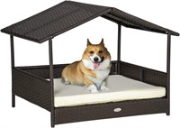 PawHut Wicker Dog House Outdoor with Canopy  Ratta