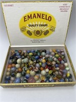 Antique Marbles in Cigar Box