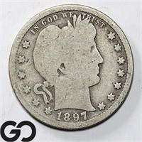 1897-S Barber Quarter, Good Bid: 90