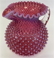 Fenton Cranberry Opalescent Hobnail 8" Pitcher