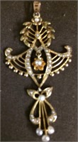 Lavalier, gold with pearls & sets 14KT