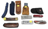 Lot, assorted folding knives, multi tools, Swiss