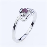 Size 7.5 Indian Ruby Sterling Silver Heart Ring