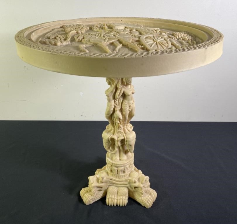 Asian Heavily Carved Resin Elephant Pedestal Table