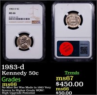 NGC 1983-d Kennedy Half Dollar 50c Graded ms66 By