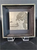 Square Metal Artwork-a Girl With Her Toad