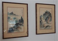 Pair of framed Oriental watercolor landscapes