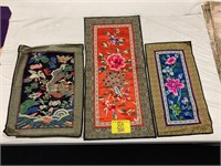 SET OF 3 ANTIQUE ASIAN THEMED FABRIC PANELS