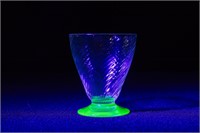 Vintage Uranium Glass Optic Swirl Footed Cup 2