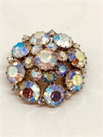 Weiss Signed Aurora Borealis blue Stone Brooch