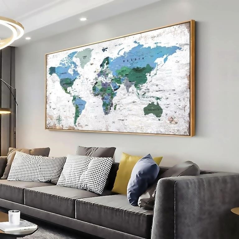 ZEYDRT Framed Wall Art World Map, 24"x48"