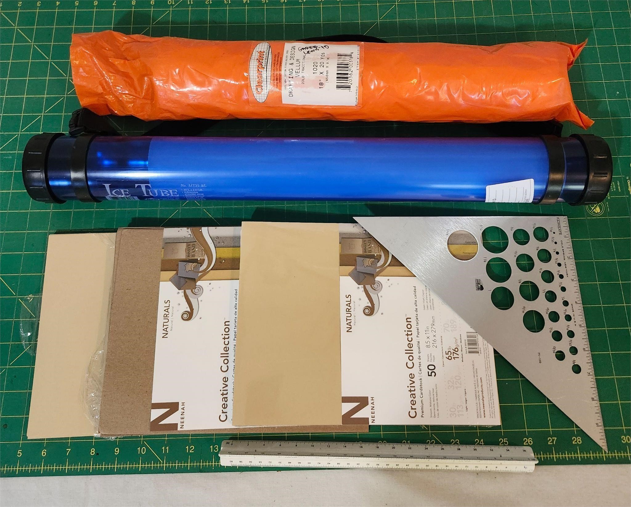 Art lot - ice tube, vellum, paper, +