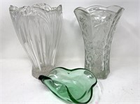 Heavy Crystal Vase, Cut Glass Vase & Pear Bowl