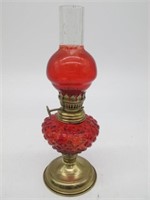 RED GLASS KEROSENE LAMP ALL CLEAN 9.5" TALL