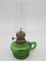 GREEN GLASS KEROSENE LAMPS 8" HIGH 4.5"W ALL CLEAN