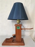 Vintage Wooden Pump Base Lamp With Shade
