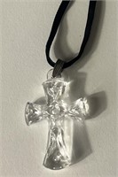 Waterford Crystal Cross Pendant On Velvet Ribbon