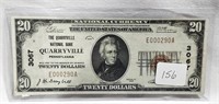 $20 National Currency Quarryville National Bank