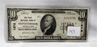 $10 National Currency FNB Honeybrook VF (Pencil