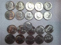 21 Kennedy half dollars - 1970s-1980s & Bicentenni