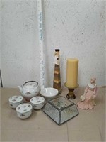 Teapot set, PartyLite candle holder with candle,