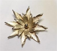 Mid Century Gold Tone Starburst Flower Brooch