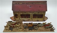 Antique Folk Art Wooden Ark with Wooden Animals