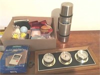 BAROMETER, THERMOMETER, HUMIDITY GAUGES, THERMOS