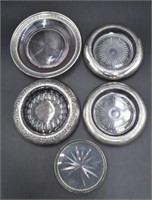 5 Assorted Sterling Rimmed Glass Coasters