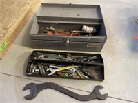 Grey Tool Box w/ Tools/ Vintage Wrench