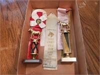 Horse show ribbons, trophies