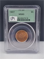 1907 $5 Gold Liberty PCGS MS60