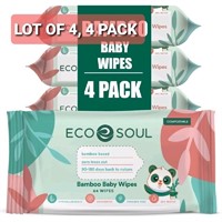 New Lot of 4, ECO SOUL 100% Bamboo Premium Baby Wi