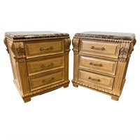 2 Marble Top Night Stands 3 Drawer