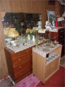 .Dresser/Mirror, Microwave cart on casters, Brass
