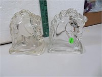 Vintage Glass Horse Head Bookends 5&1/2" tall